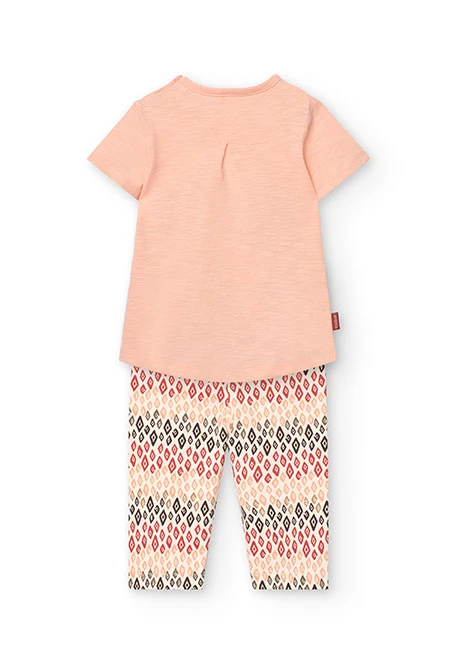 Conjunto de camiseta y pantalón de punto para bebé niña en color salmón