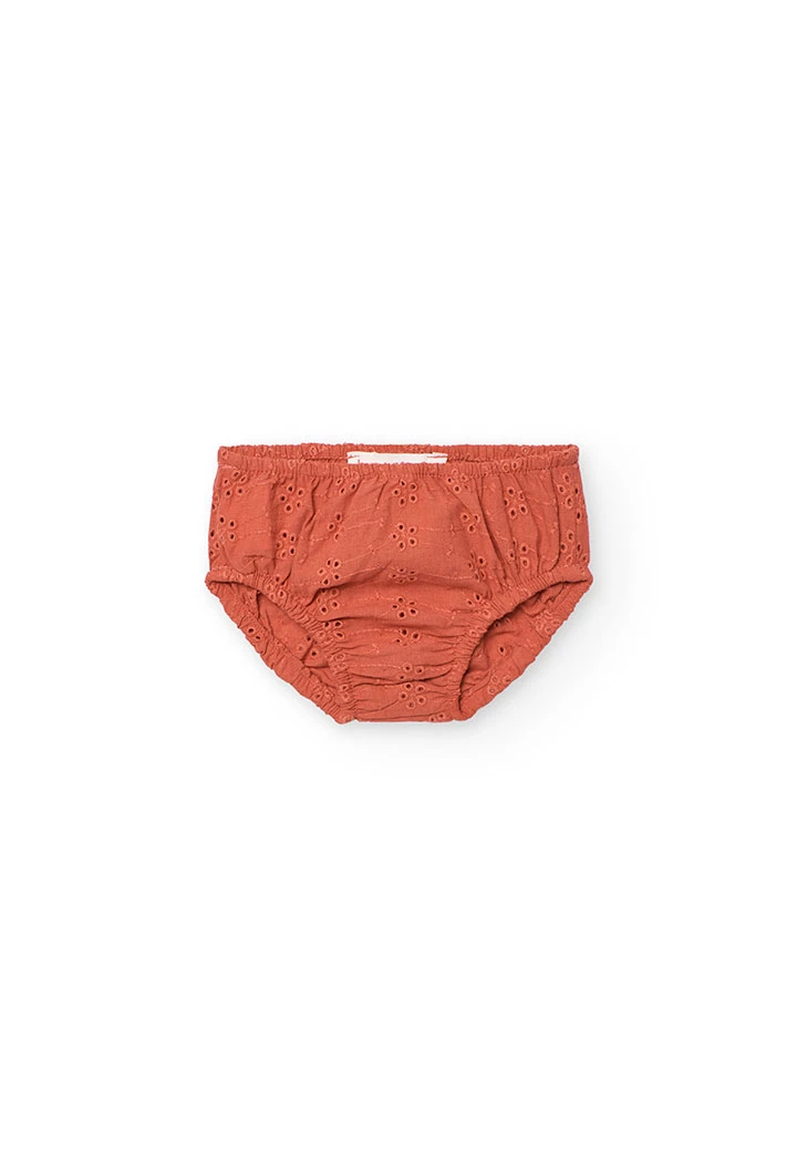 Vestito in maglia per bambina colore salmone con design fiammato.