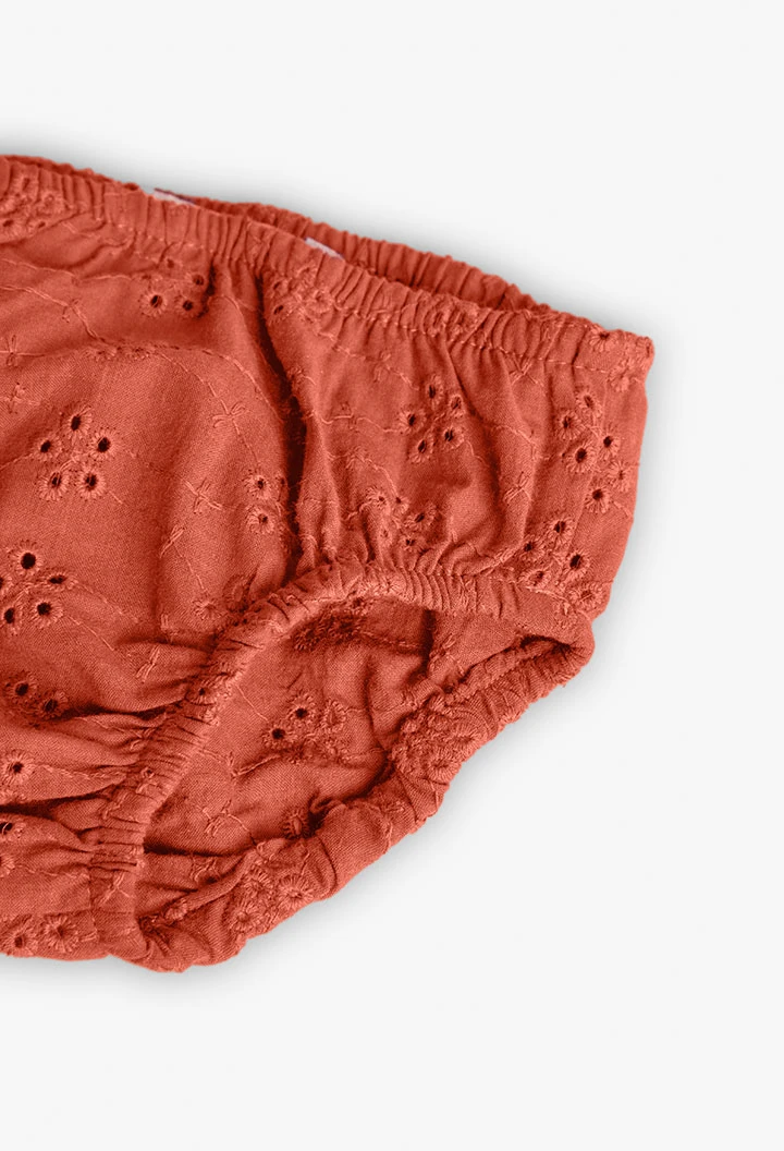 Vestido de malha para bebé menina em cor salmão com design flamê.
