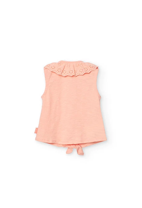 Camisola de malha para bebé menina em cor salmão com detalhe de renda