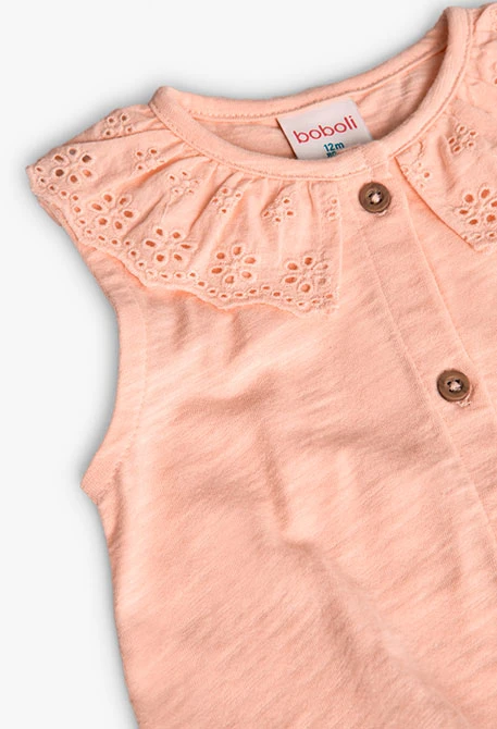 Camisola de malha para bebé menina em cor salmão com detalhe de renda