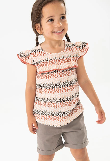 T-shirt de malha para bebé menina em cor pastel com estampado