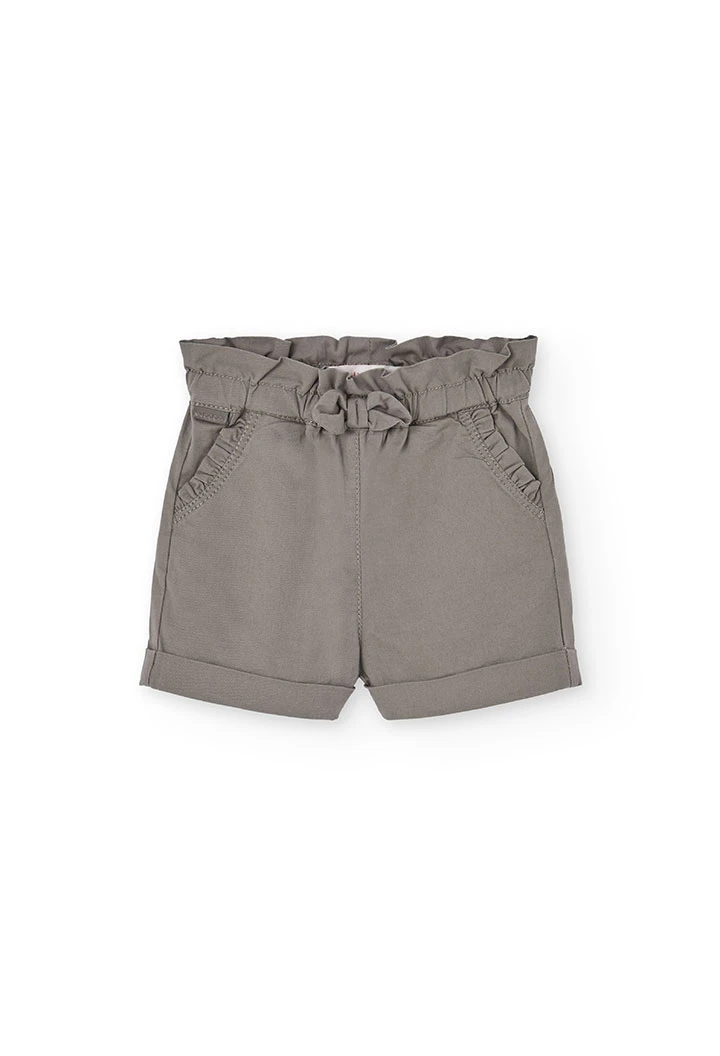Bermuda en gabardine pour bébé fille de couleur marron