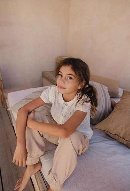 Pantaloni di twill per bambina in colore beige