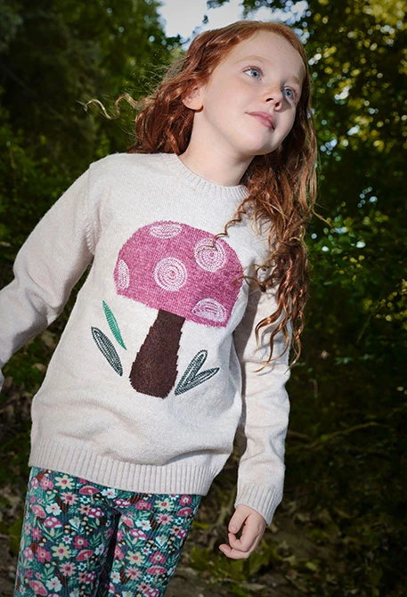 Pull fille beige imprimé