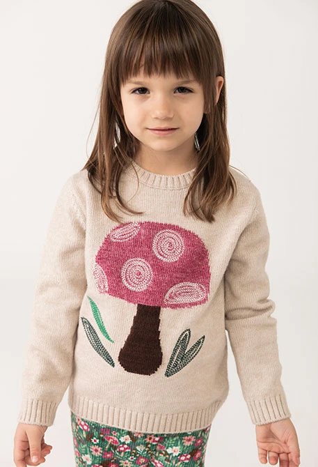 Pull fille beige imprimé