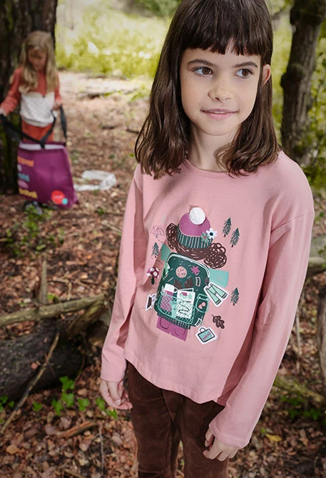 T-shirt de menina em algodão rosa