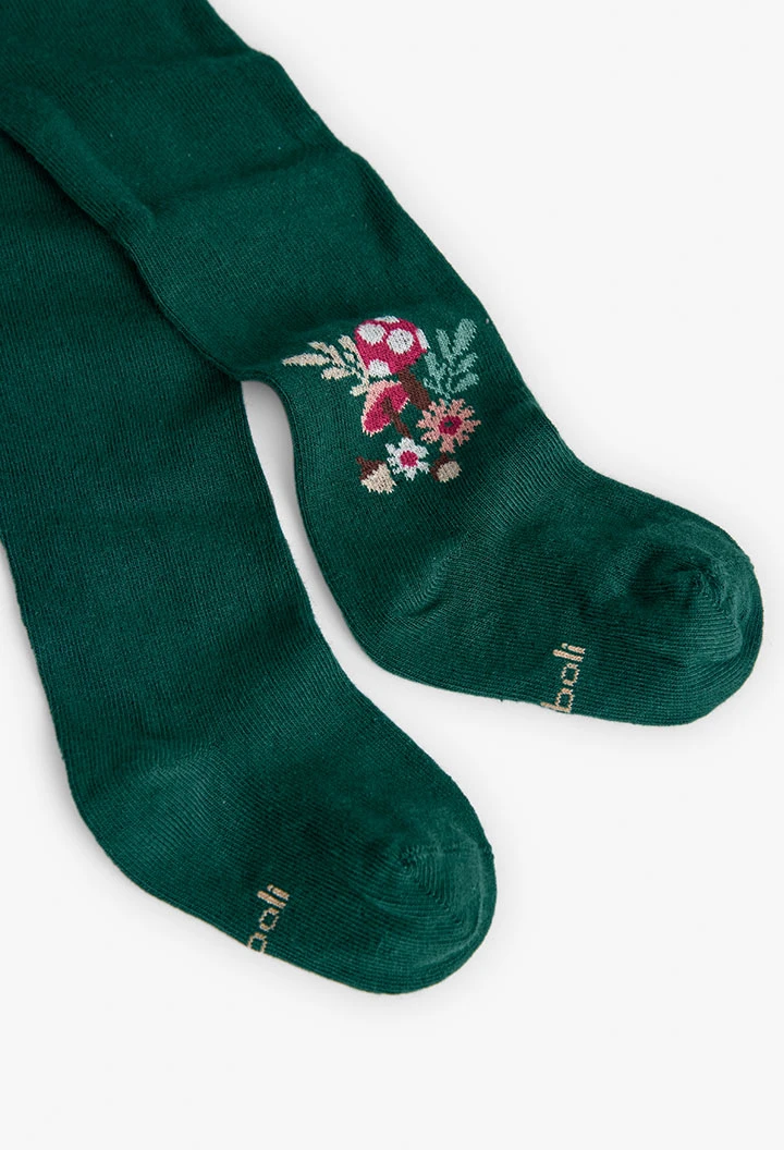 Green knitted floral tights