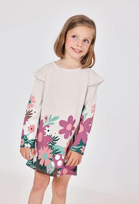 Robe en maille beige à fleurs