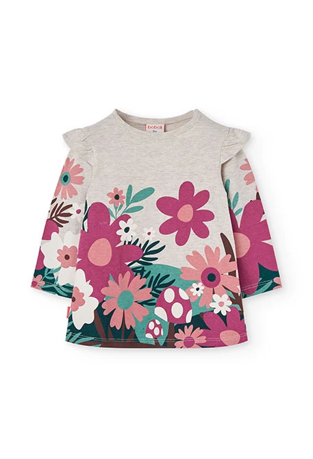 Beiges Strickkleid mit Blumen