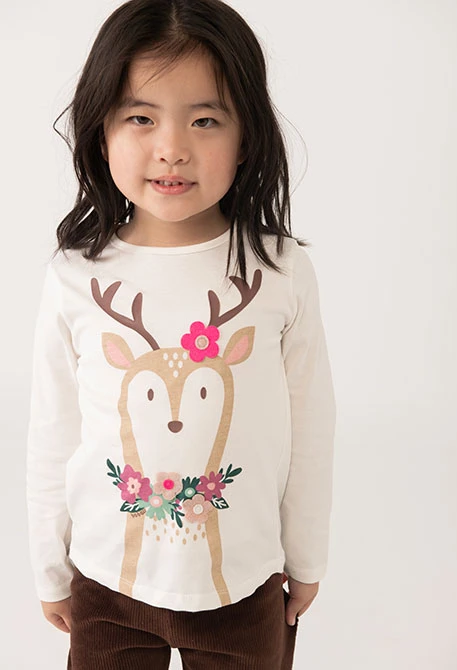 Weißes Mädchen-T-Shirt aus Strick mit Hirsch