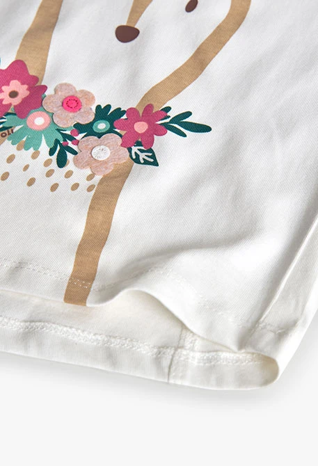 Camiseta niña de punto blanco con ciervo