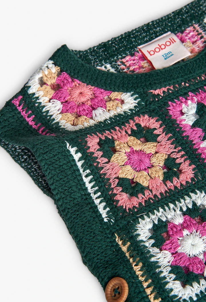 Gilet bambina a quadri tonalità verde