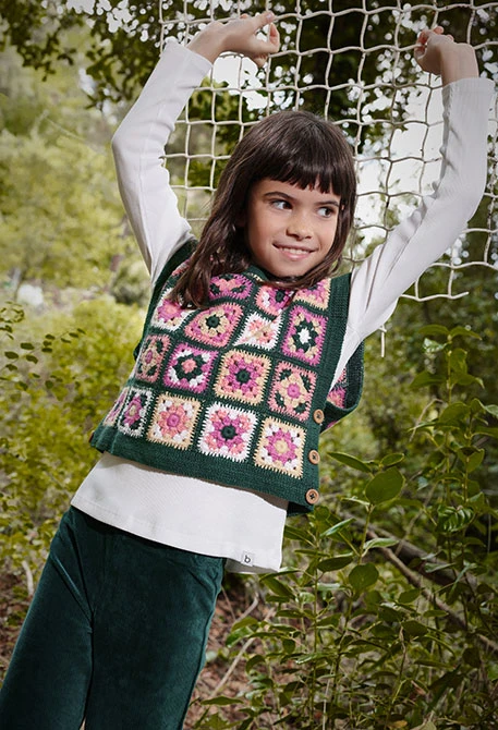 Gilet bambina a quadri tonalità verde