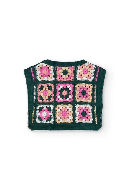 Gilet fille à carreaux tons verts