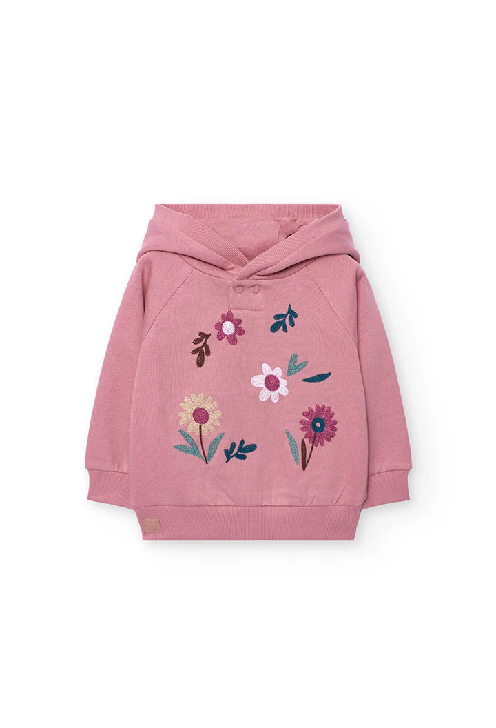 Camisola de menina de felpa rosa com flores