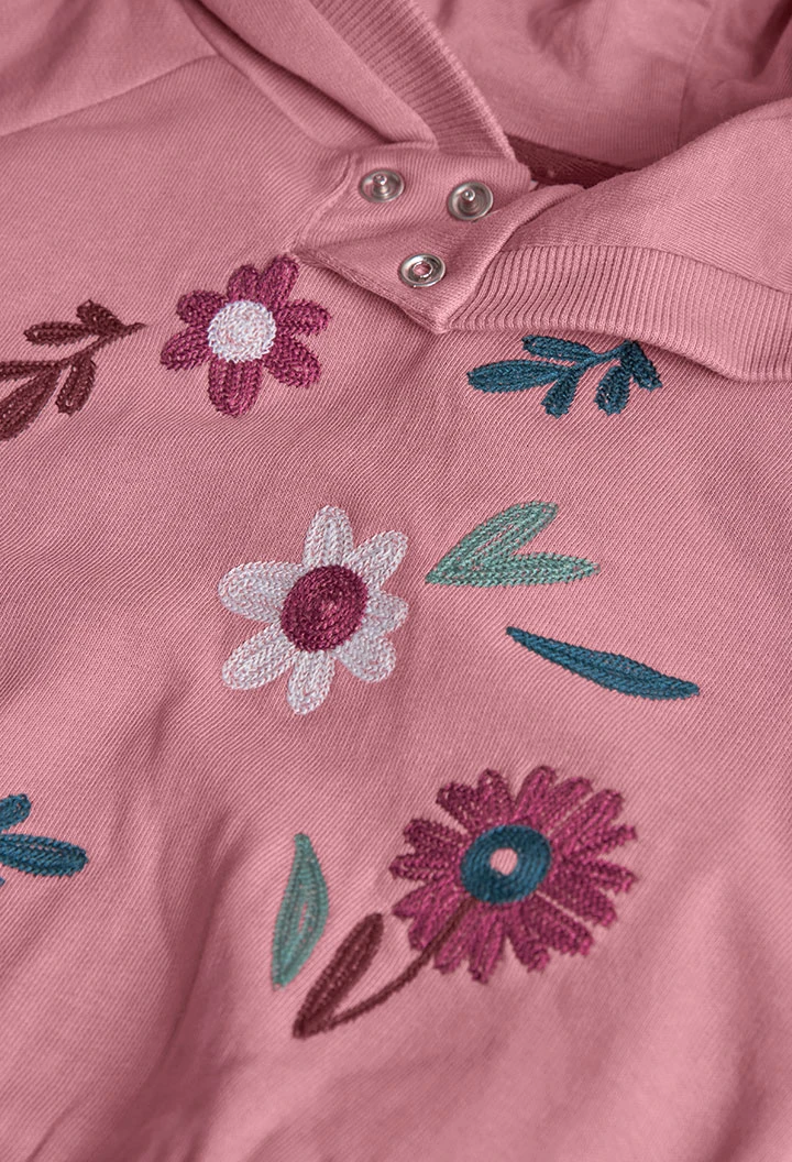 Mädchen-Sweatshirt aus rosa Plüsch mit Blumen