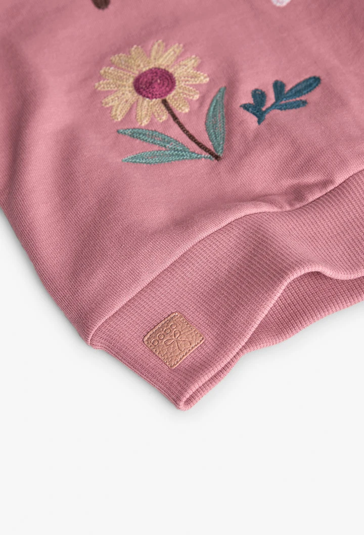Camisola de menina de felpa rosa com flores