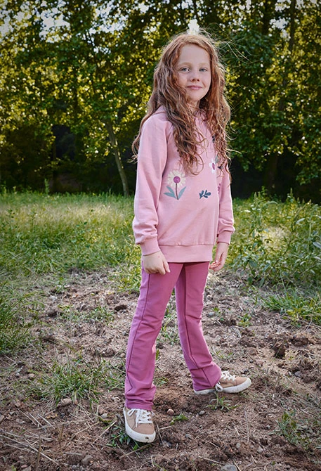 Sweatshirt fille en molleton rose à fleurs
