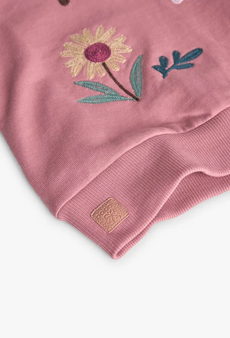 Sweatshirt fille en molleton rose à fleurs