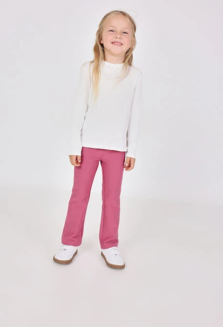 Pantalon fille en maille fraise