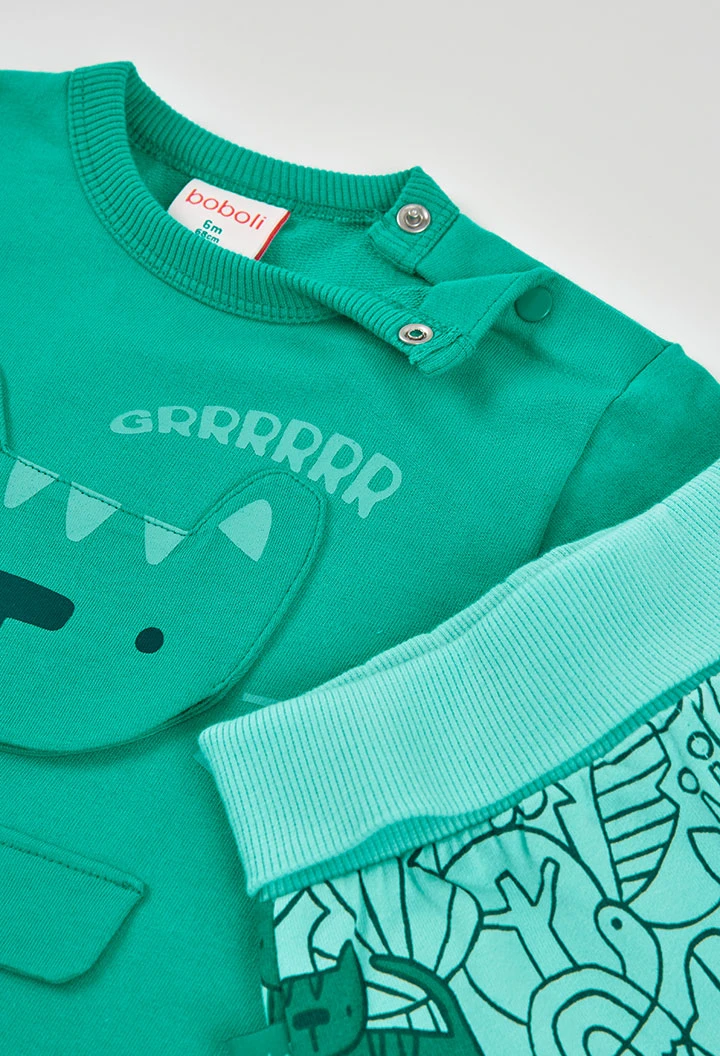 Green knitted baby boy set