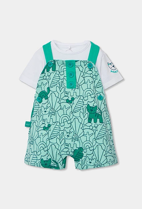 Ensemble bébé t-shirt et salopette imprimé vert