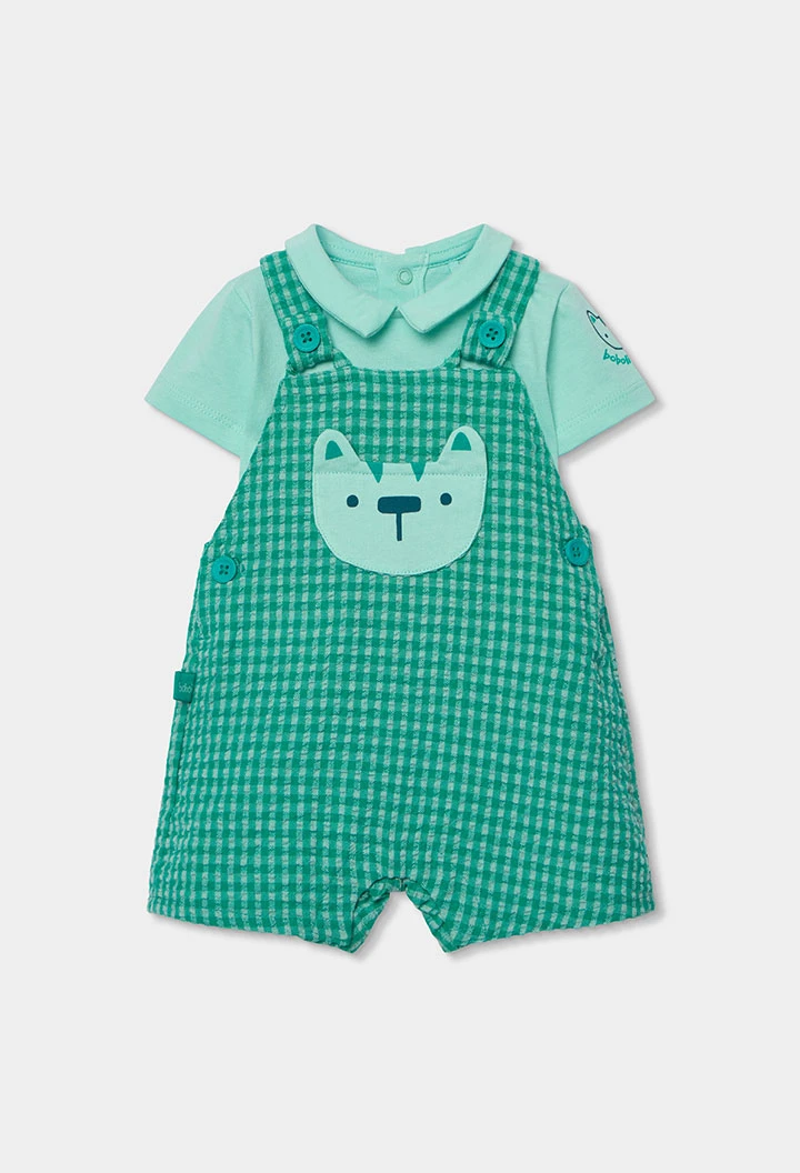 Ensemble pour bébé avec salopette et t-shirt en coton à carreaux