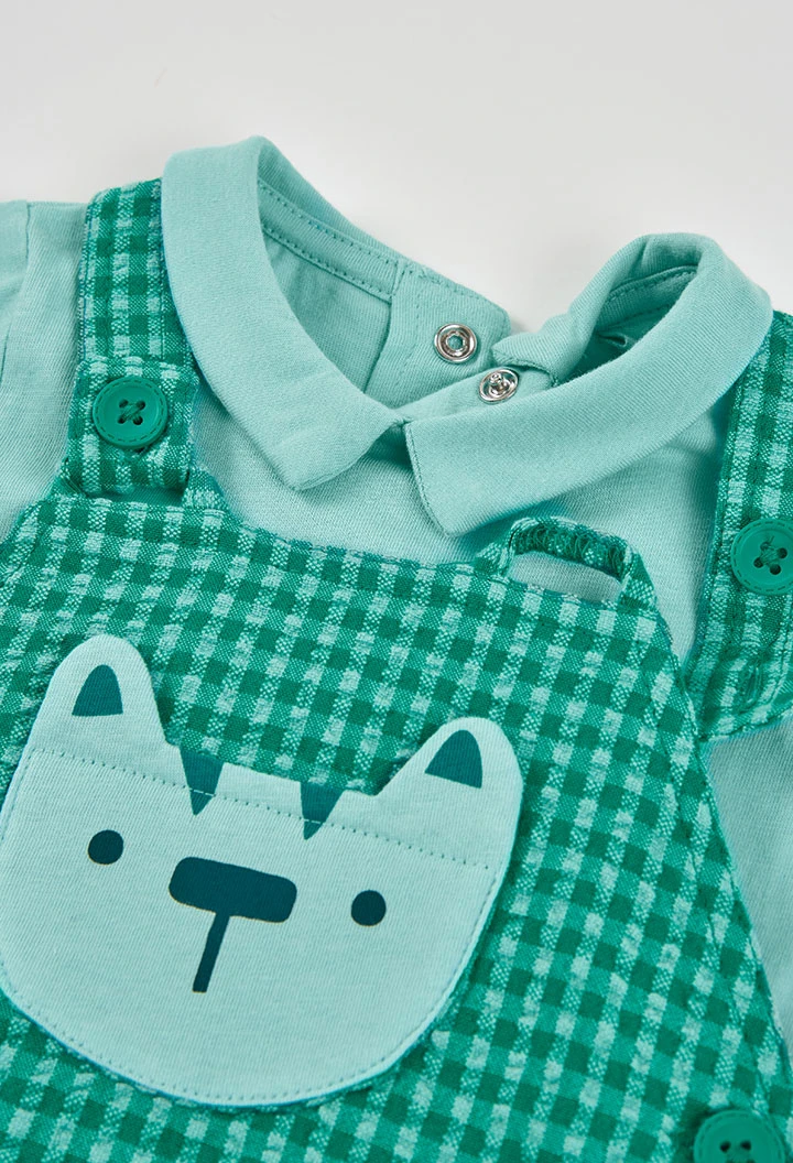 Baby set dungarees and checked cotton t-shirt