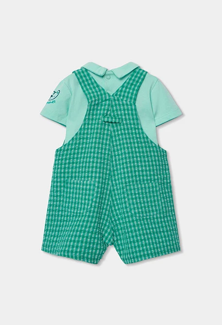 Conjunto bebé macacão e camisa de algodão aos quadrados