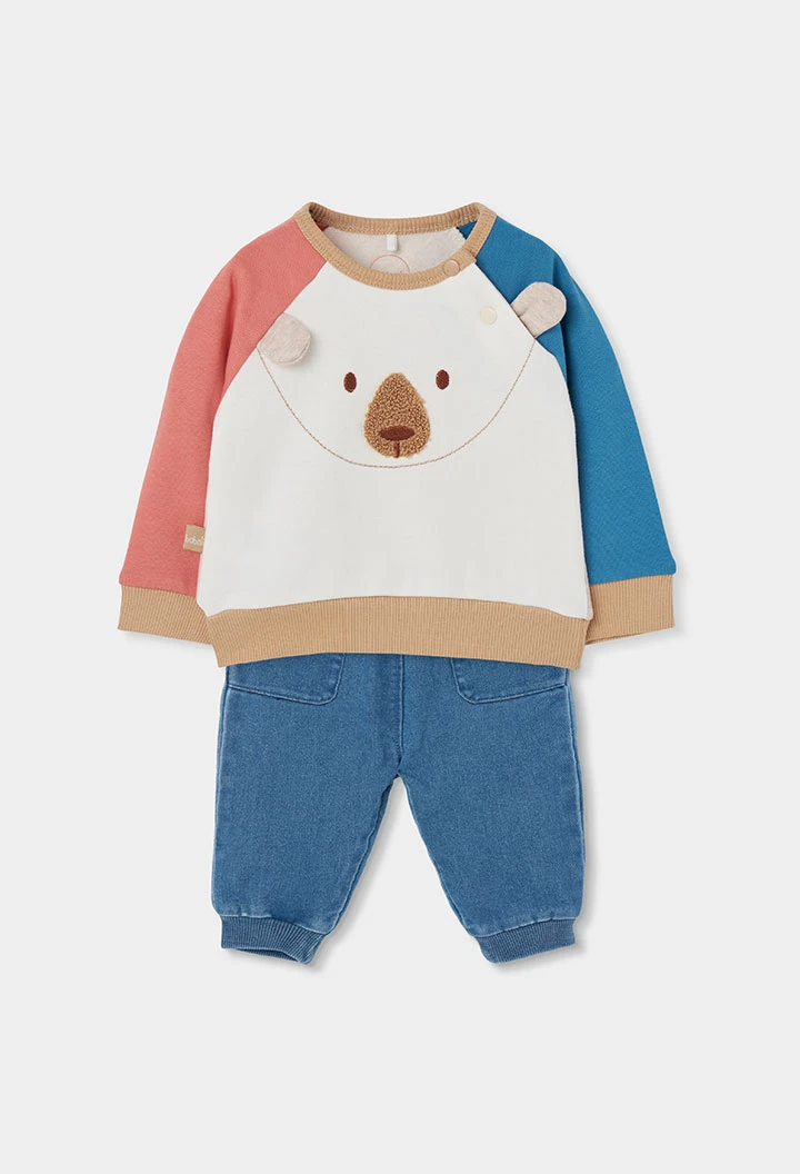 Ensemble en maille bébé garçon blanc brodé d\'ours