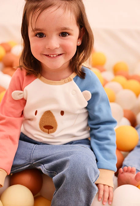 Ensemble en maille bébé garçon blanc brodé d\'ours
