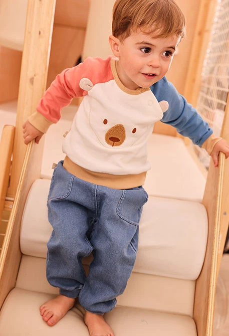 Ensemble en maille bébé garçon blanc brodé d\'ours