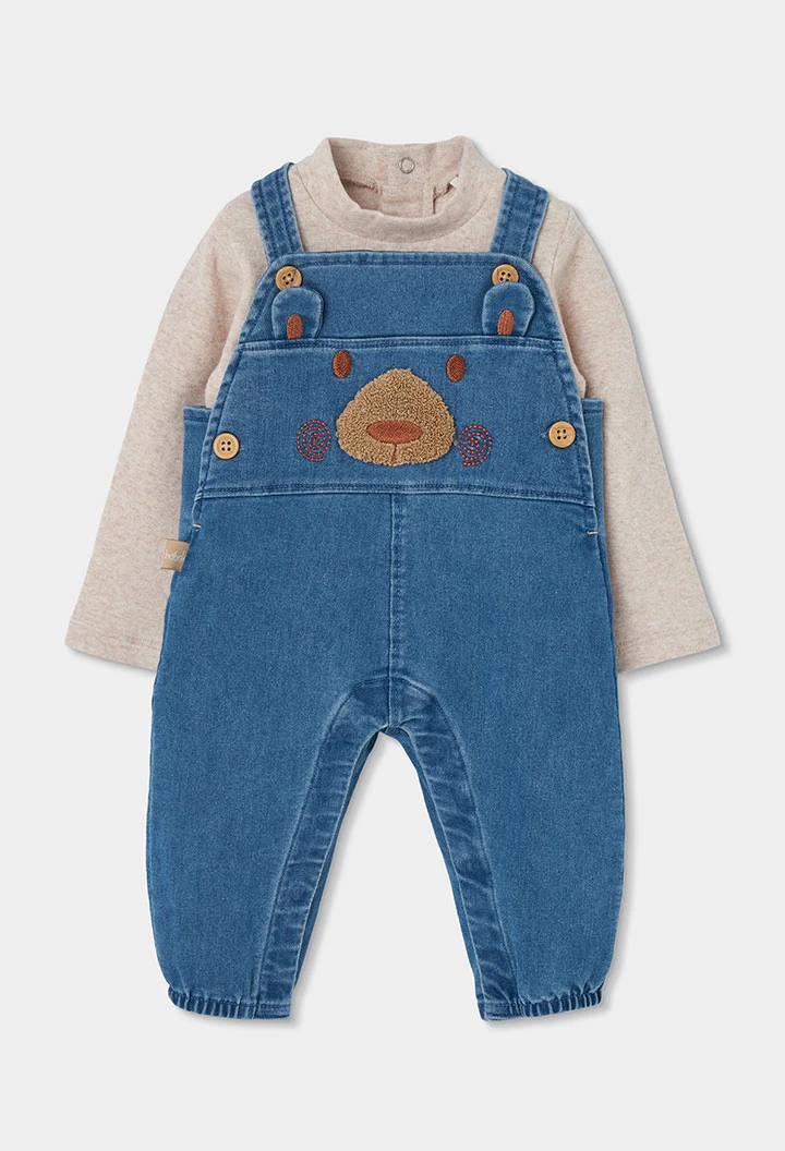 Ensemble denim bébé garçon bleu brodé d\'ours