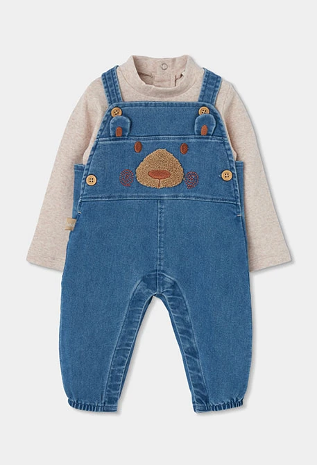 Ensemble denim bébé garçon bleu brodé d\'ours