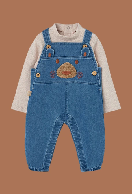 Ensemble denim bébé bleu brodé d\'ours