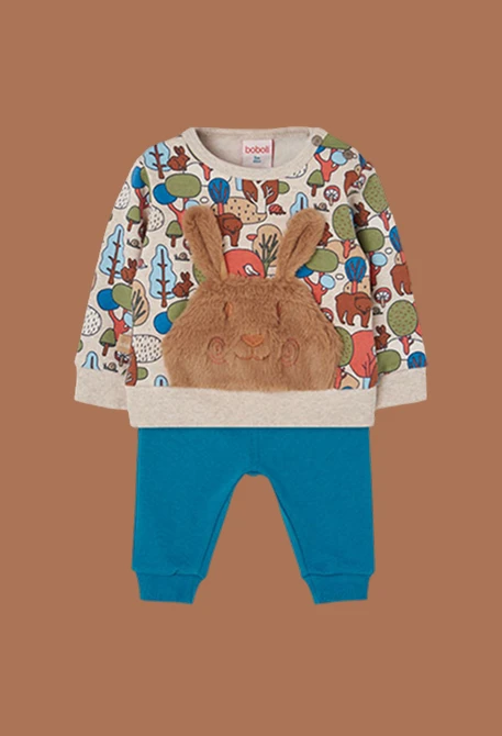 Forest print baby boy knitted set with rabbit