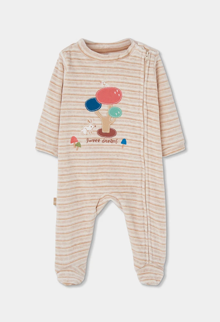 Gestreifter Beige-Strampler für Babys mit Sweet Dreams-Stickerei