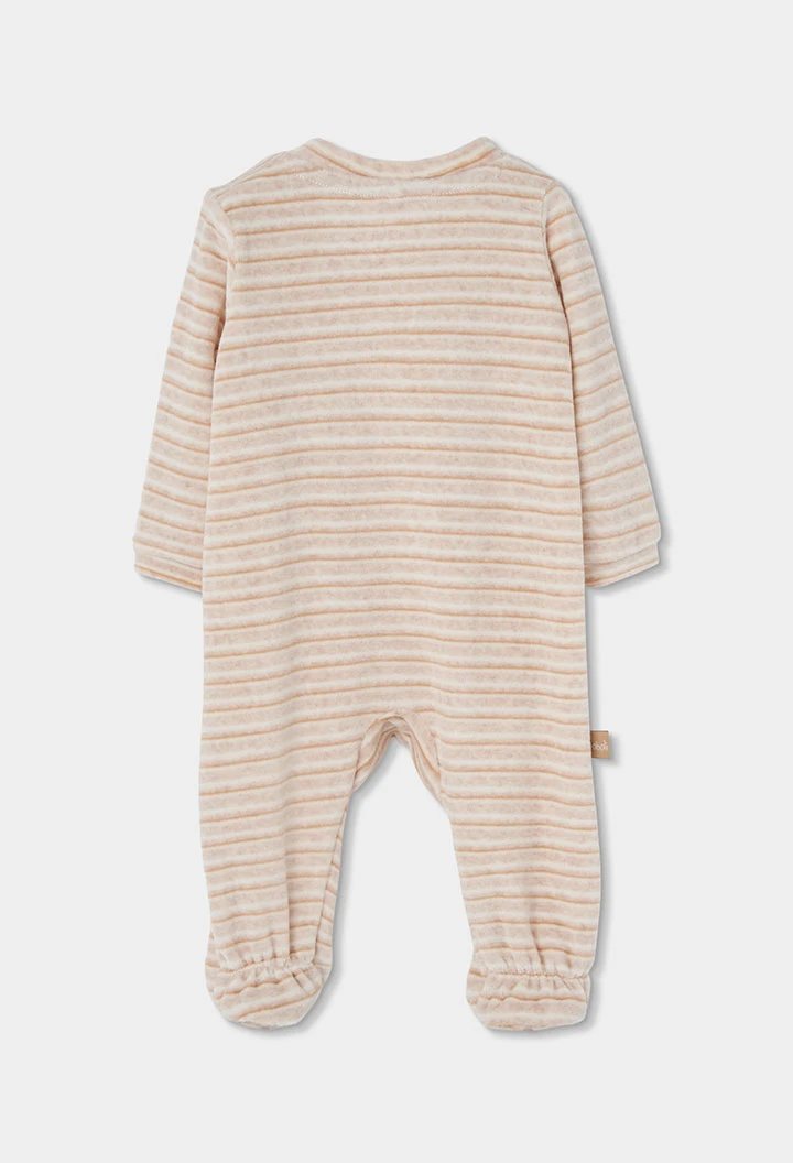 Pelele bebé listado beige bordado Sweet Dreams