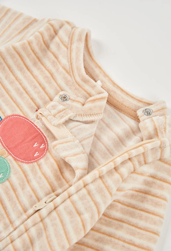 Pelele bebé listado beige bordado Sweet Dreams