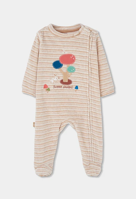 Pagliaccetto neonato a righe beige ricamato Sweet Dreams