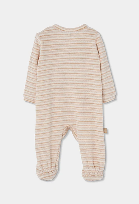 Pagliaccetto neonato a righe beige ricamato Sweet Dreams