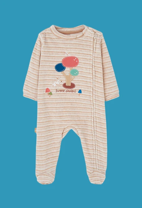 Striped beige embroidered baby sleepsuit Sweet Dreams