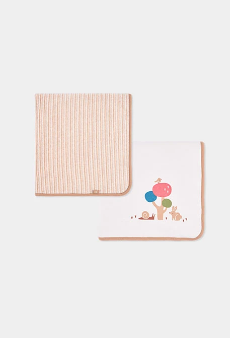 Coperta neonato a righe rosa stampa foresta