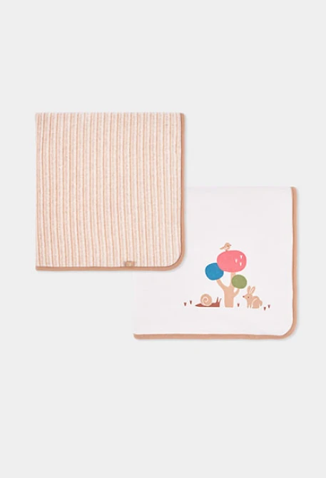 Pink striped forest print baby blanket