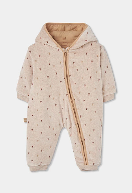 Grenouillère bébé beige imprimée à capuche
