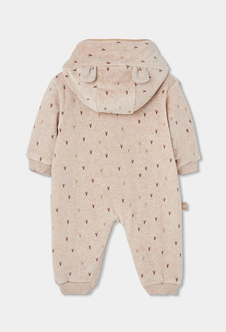 Grenouillère bébé beige imprimée à capuche