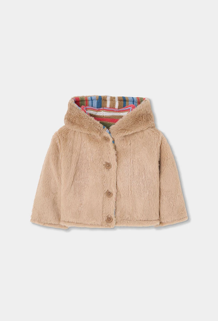 Jaqueta de punt nadó marró reversible a ratlles
