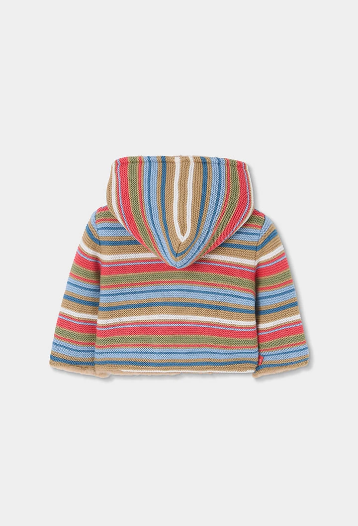 Chaqueta punto bebé marrón reversible a rayas