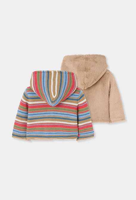 Chaqueta punto bebé marrón reversible a rayas